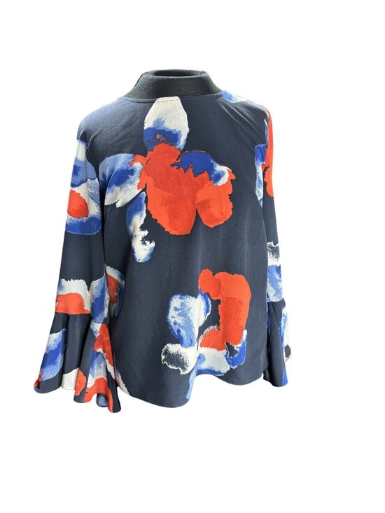Halston Tops - Floral Print Long-Sleeve Blouse With Tie Back & Flared Cuffs By Halston Womens M